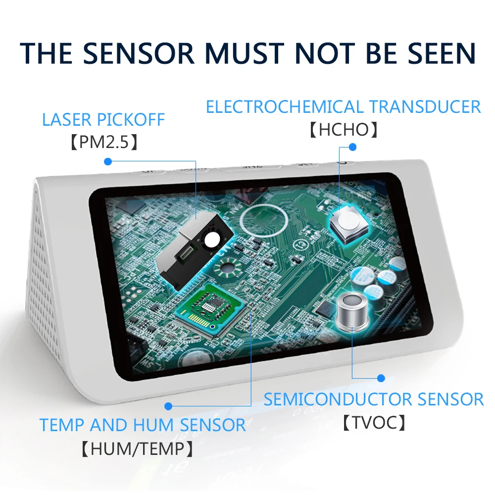 Профессиональный PM2.5 PM1.0 PM10 HCHO TVOC AQI детектор термометр гигрометр анализатор качества воздуха с календарем времени будильник