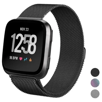 

Stainless Steel Solid Wire Mesh with Interlock Clasp Strap For Fitbit Versa Fitness Smartwatch Replacement Milanese Loop Band
