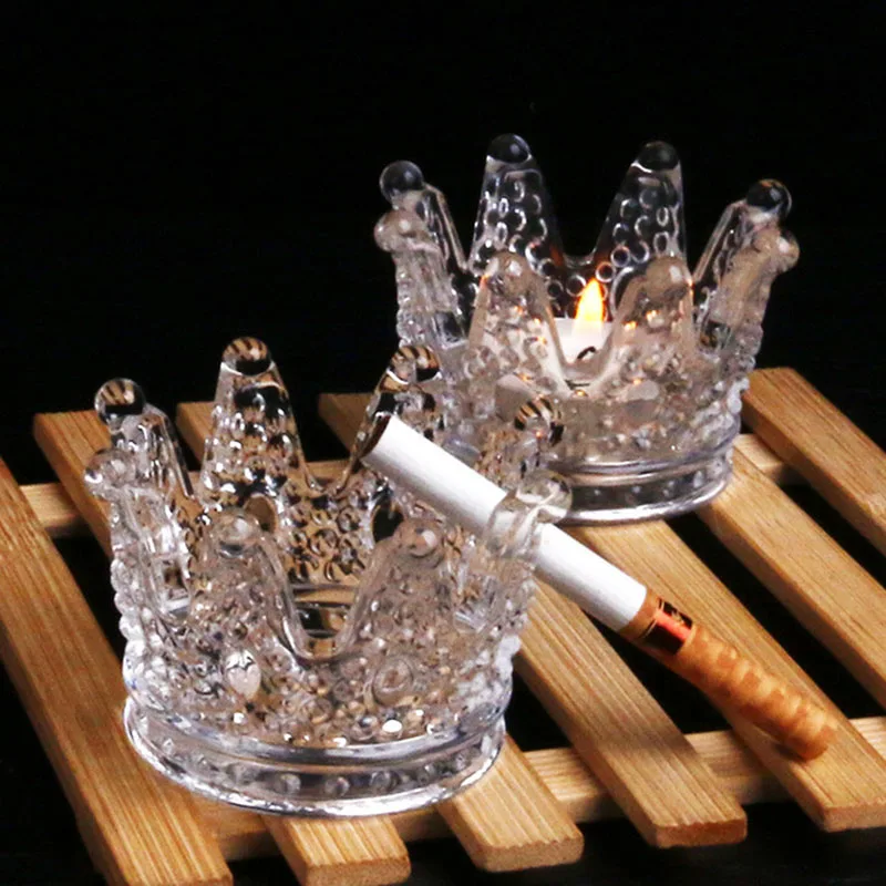 

Creative Crystal Glass Ashtray Mni Crown Ash Tray European Style Candle Holder Candlestick Personality Product Home Decor