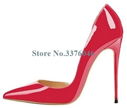 

Pointed Toe Patent Leather Thin High Heel Pumps Red Yellow Black Basic Open Side Stiletto Heel Pumps Women Dress Shoes 35-45