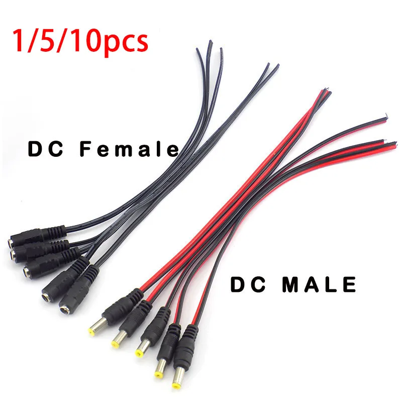 12V Male Female DC Power Socket Jack Plug Wire Connector Cable CCTV 5/10/20 PCS