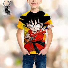 YOJULY/Детская Повседневная футболка с 3D принтом аниме «Жемчуг дракона», Kawaii, детские персонажи Гоку и куририн, летняя футболка, одежда для мальчиков и девочек, C30
