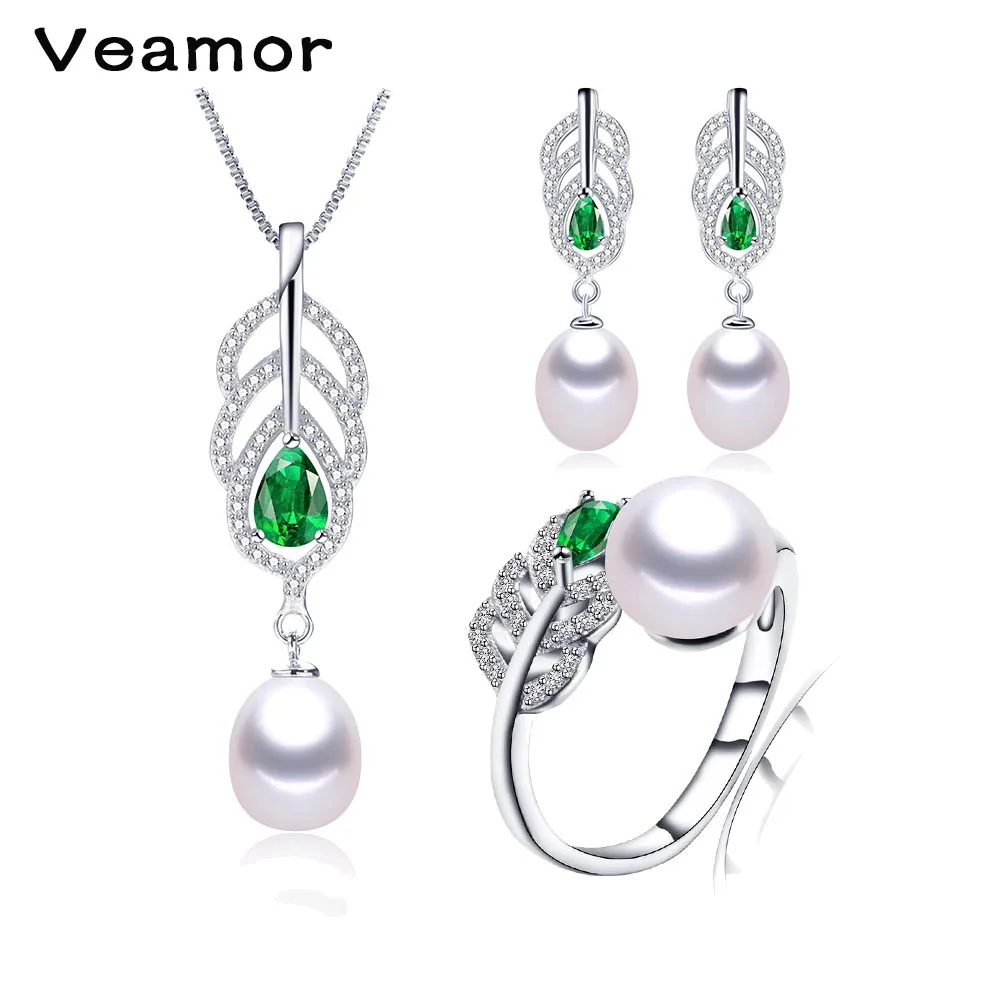 

Veamor Silver Plated Jewelry Natural Pearl Long Drop Earrings and Pendant Necklace Jewelry Sets Birthday Gift Box