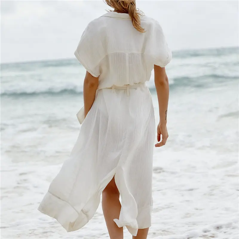 Summer Women Plus Size Beachwear Cover-ups White Cotton Tunic Beach Wrap Bath Dress Swim Suit Bikini Cover Up Woman#Q717