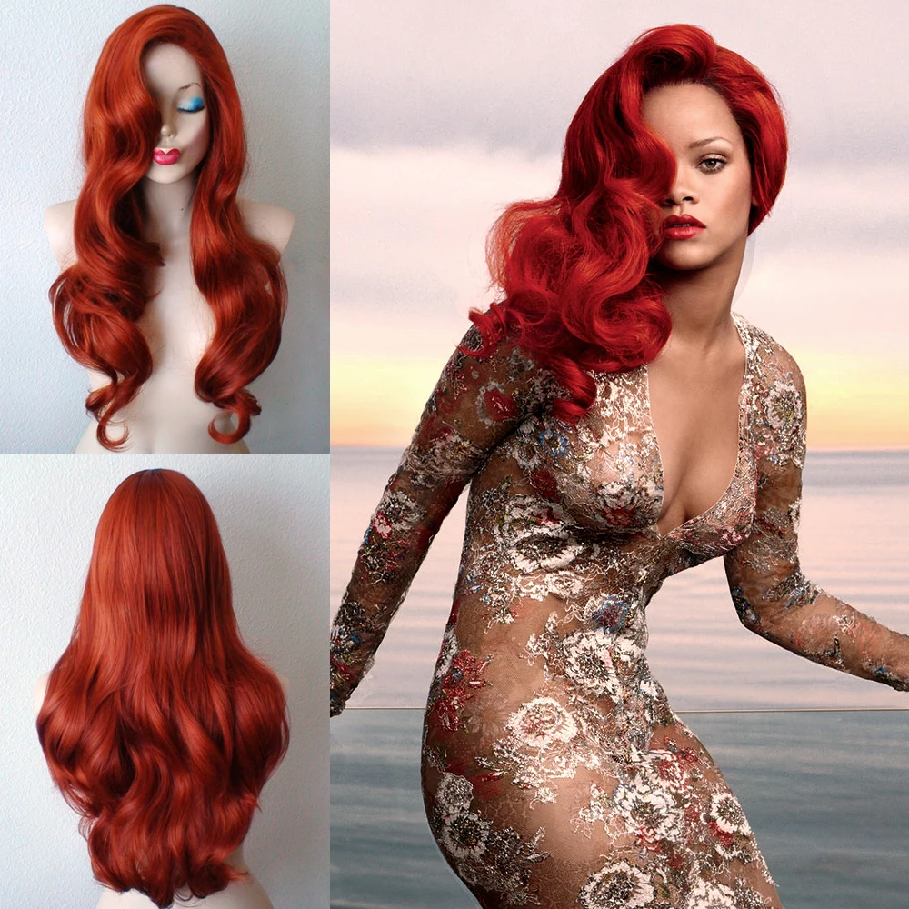 Jessica Rabbit cosplay wig Copper red hair long wavy ...