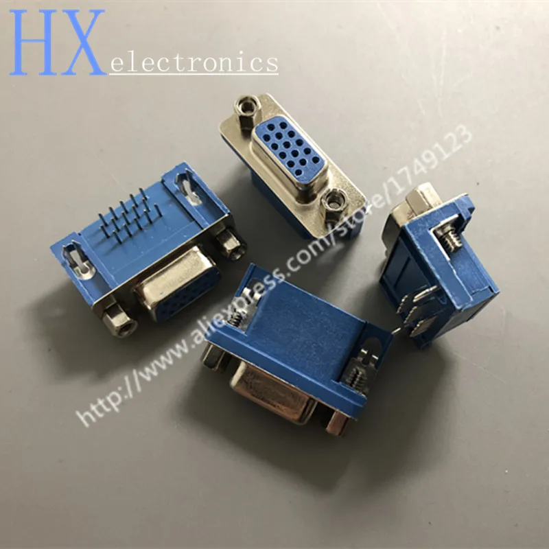 

Free shpping 5PCS Long blue glue HDR15 female DB15 three row 15 pin VGA socket