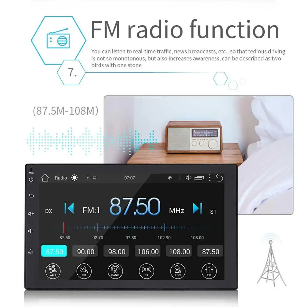 Podofo Авторадио Android 7 &quot2 Din мультимедиа MP5 плеер Bluetooth Сенсорный экран GPS