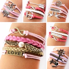 New 2014 Leather Bracelets For Women Infinity Bracelet Multilayer Braided Leather Bracelet Multilayer Rope Bracelets Wholesale