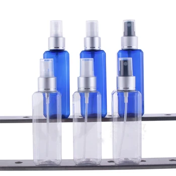 

20pcs Spray Bottle Mist Perfume Atomizer Empty Square Bottles Plastic Silver Foil Cap 100ml Water Sprayer Cosmetic Bottle Blue