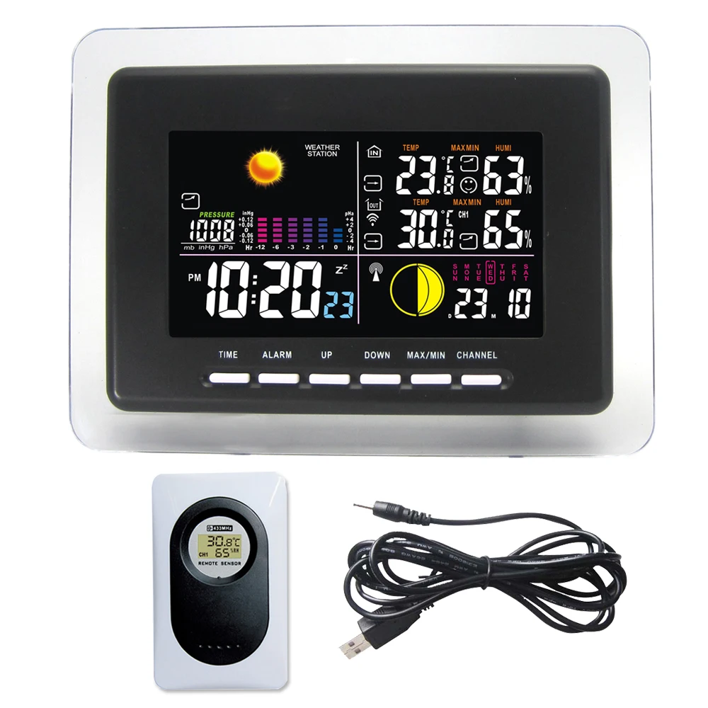 

Wireless Weather Station Gray Transparent Frame with LED Backlight In/outdoor Temperature Humidity RCC DCF Digital Alarm Clock