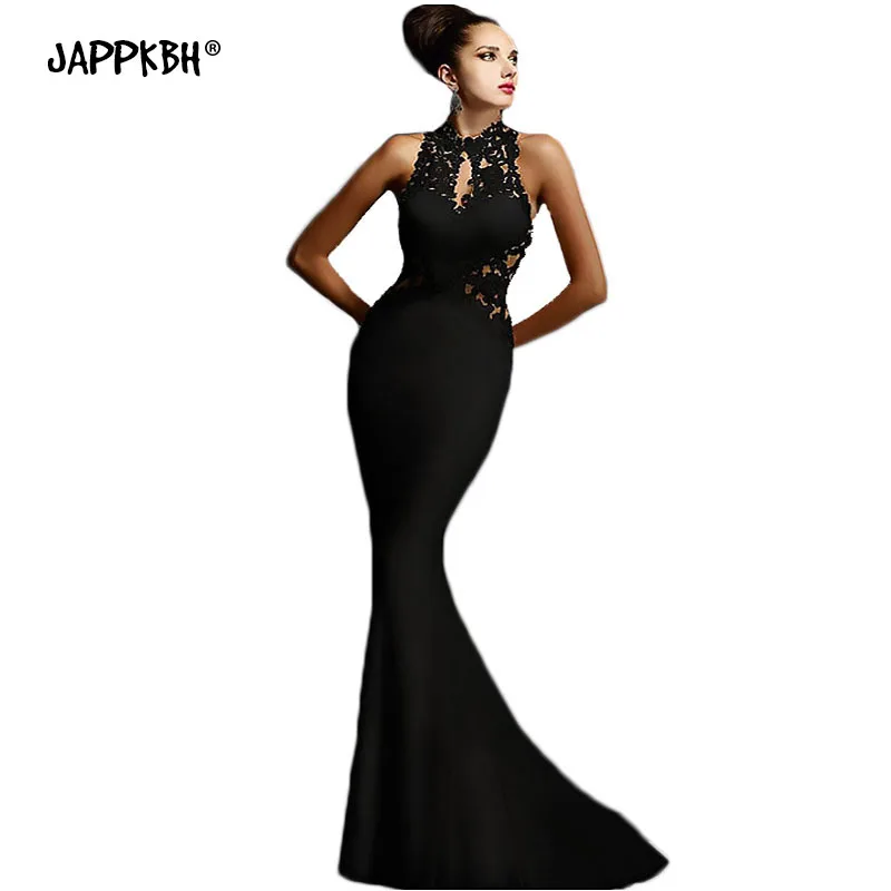 

JAPPKBH Summer Dress Women 2019 Sexy Slim Bodycon Off Shoulder Backless Lace Party Dresses Vintage Halter Maxi Dress Vestidos