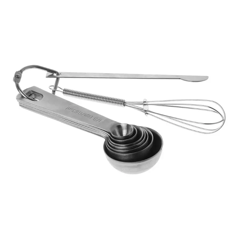 

9pcs Stainless Steel Measuring Spoons Kit With Measuring Stick & Egg Beater Baking Cooking Tools