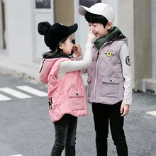 

2019 children's down cotton vest new Winter Autumn Hooded wear cotton padded warm Boys Girls vest 6colors