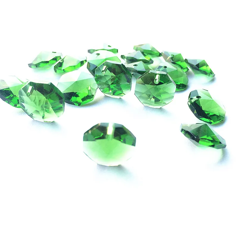 Восьмиугольные кристаллы(свободные кольца) зеленый в 1 отверстие для люстры части бусины занавес аксессуары 2000 шт. Подвески Ремесло Декор