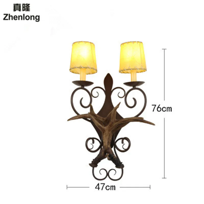 

Art Deco Retro Wooden Resin Antler Wall Lamp American Country Wall Light Deer Horn Candle Lampshade Wall Sconce E14 Led Bulb