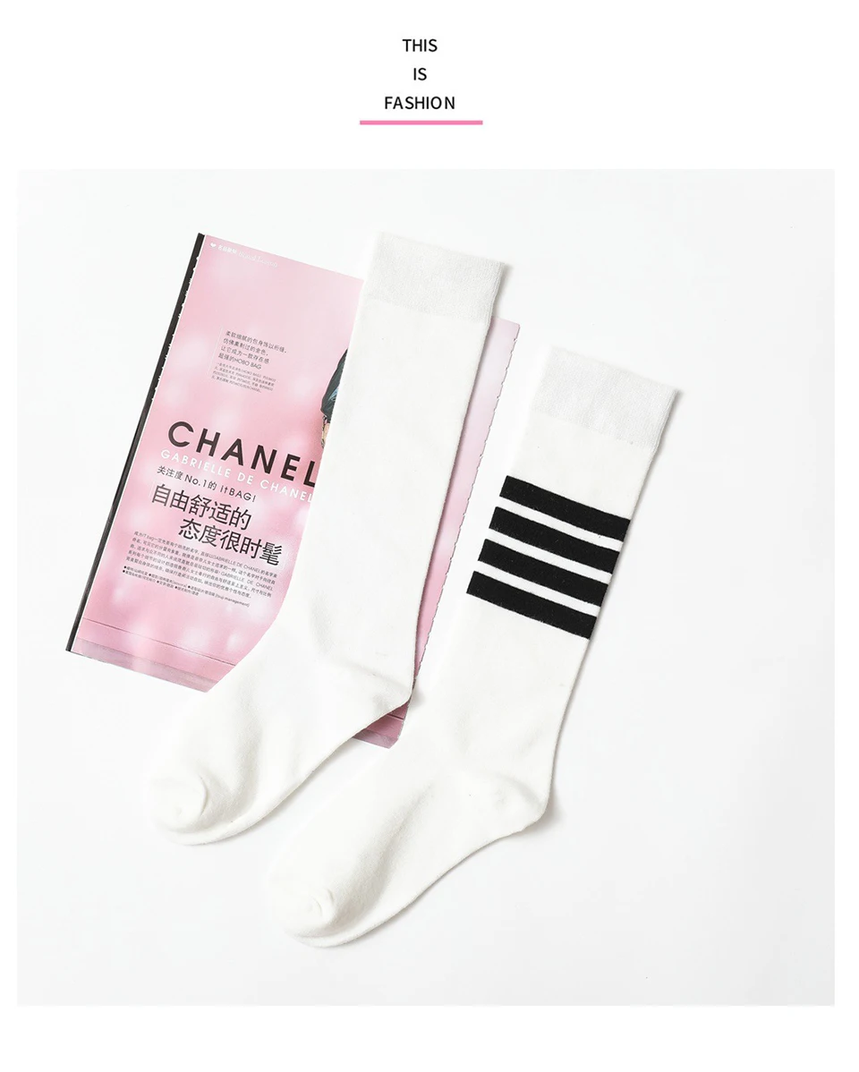 High Quality Sexy Women's Fashion Color Classic Striped Knee-Length Stockings Cotton Female New Ladies Cute Campus Student Style (3)