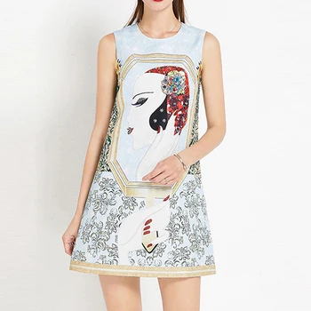 

HIGH QUALITY Newest 2020 Summer Runway Dress Women's Sleeveless Diamonds Beading Jacquard Tank Dress
