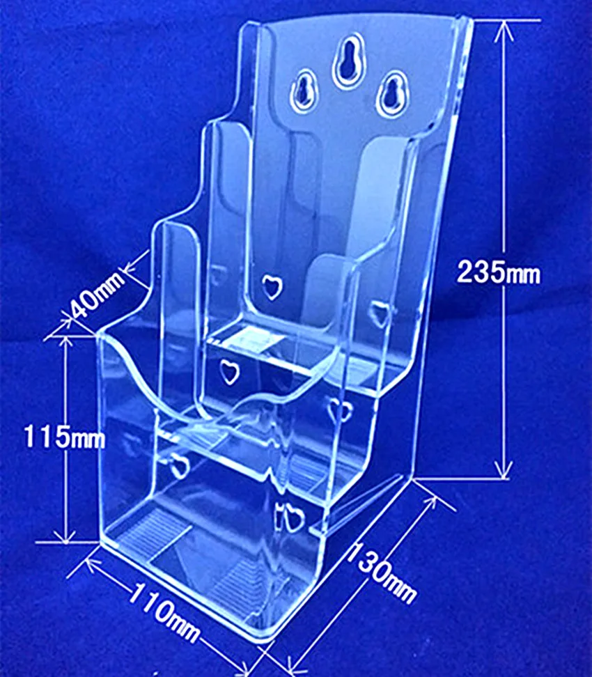 Прозрачный A6 3 кармана Пластик акриловый литературы Дисплей держатель Подставка для вставки листовки по требованию заказчика на рабочем столе 30 шт