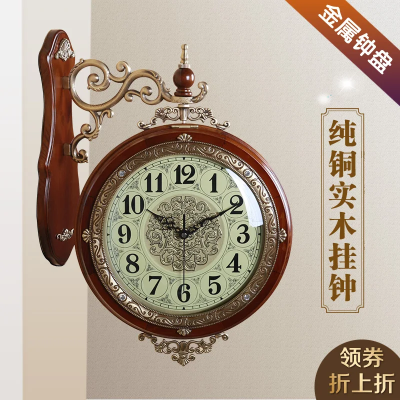 

Relogios De Parede Saat Tqj European Pure Copper Solid Wood Double Wall Clock Town House Supe Mute The Sitting Room Bedroom