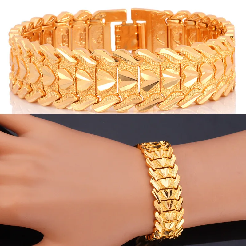 

Starlord Yellow Gold Color Bangles Bracelets Valentine's Day Gift Vintage Big Heart Men Jewelry Wholesale H423