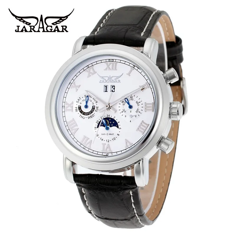 

Jaragar Mens Mechanical Watches Automatic Moon Phase Watch Leather Band Clock