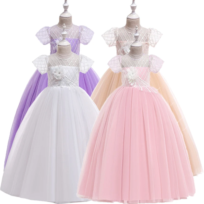 

Flower Long Girls Dress Wedding Vintage Evening Children Princess Party Pageant Gown Kids Dresses Girls Formal VestidosLP-226