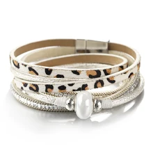 Flashbuy леопардовые кожаные браслеты для женщин с животным узором Женские многослойные браслеты с керамическими бусинами женский браслет