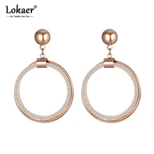 Lokaer титановая Мозаика из нержавеющей стали серьги со стразами бижутерия модные двойные круглые гвоздики серьги для женщин девочек E19147