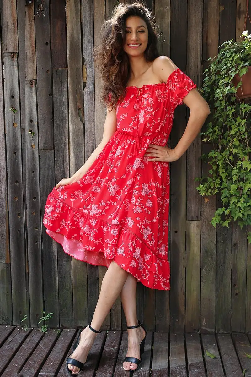 Летнее женское платье Simplee на шнуровке, винтажное платье с оборками и открытыми плечами, с цветочным принтом, элегантное пляжное платье с кисточками