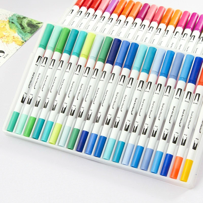100 шт цветные ручки с двумя наконечниками для кистей 0,4 мм кисть 1-2 мм для рисования акварельные маркеры для рисования Манга