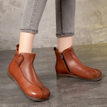 

Round Toe Soft Boots Shoes Woman New Arrival Lovely Heart Design Lady Ankle Booties Original Leather Female Shoes