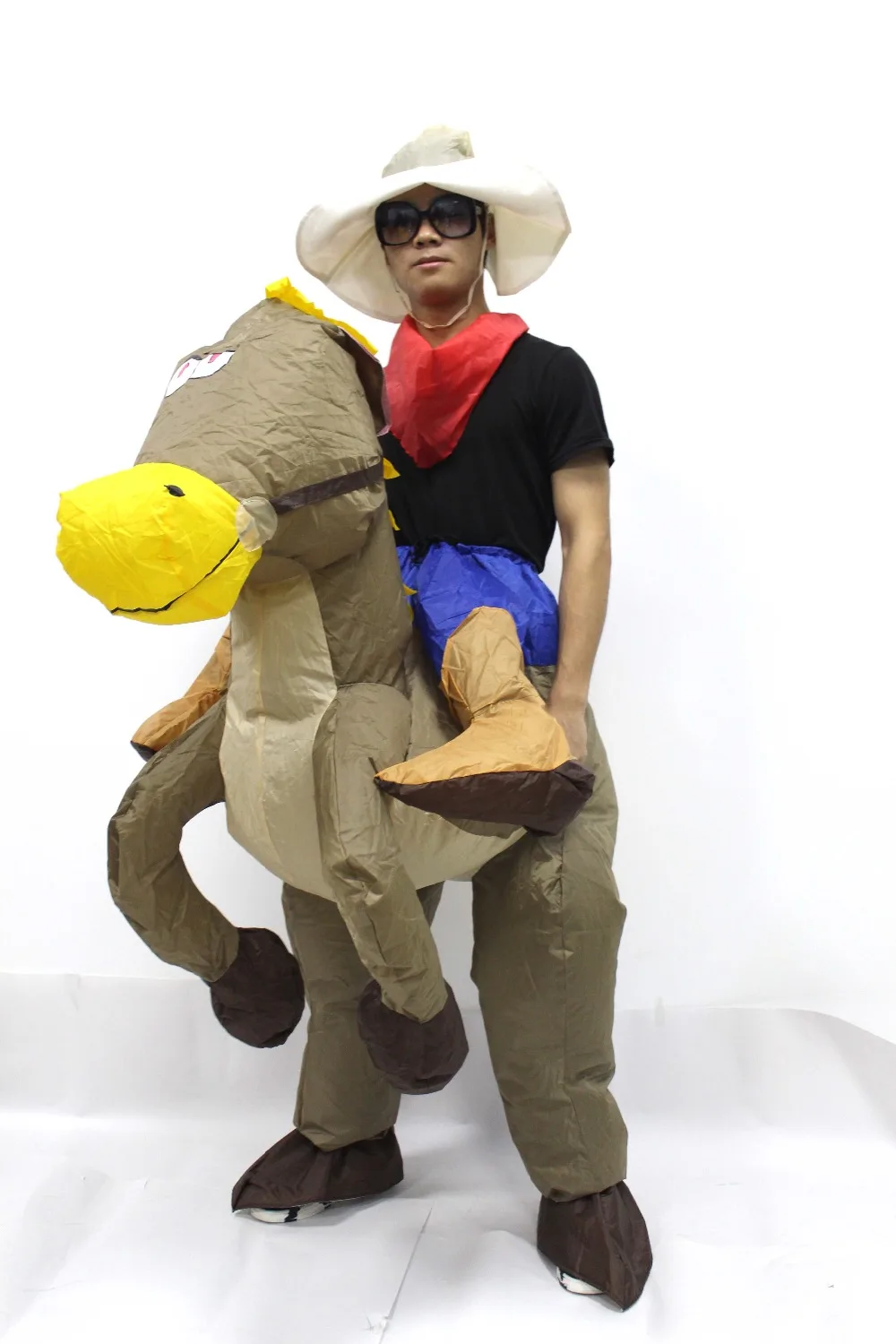Best Sell Inflatable Cowboy Dinosaur Costume Ride On Horse Fancy Party