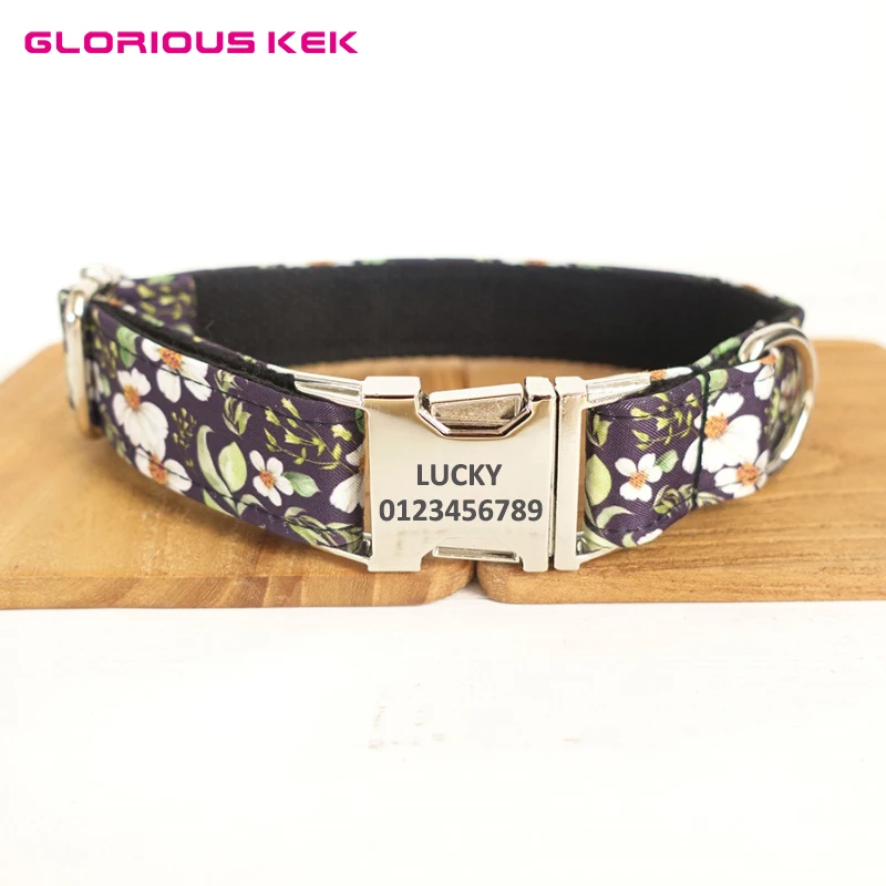 Adjustable Dog Collar Autumn Floral Prints 2 Patterns Personalized Pet