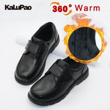 Зимняя детская обувь, водонепроницаемая обувь для мальчиков, Детская школьная обувь из натуральной кожи, обувь под платье с мехом, теплая обувь