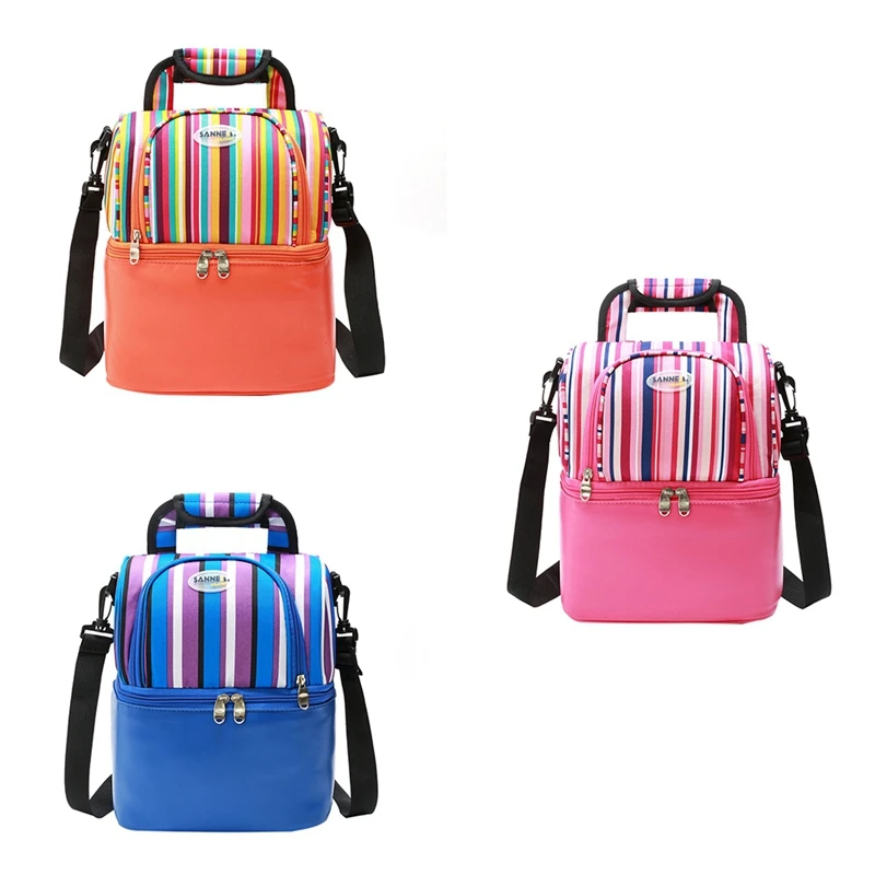 

Camping Lunch Bag Double Layer Portable Cooler Insulated Thermal Zipper Picnic Box Tote Container Handbags With Shoulder Strap