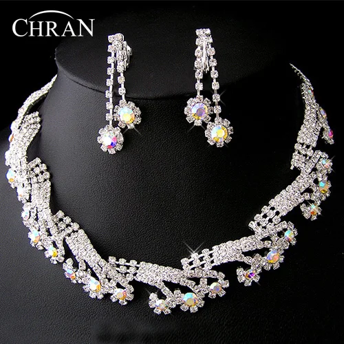 Elegant Silver Plated Cheap Rhinestone Statement Bridal Jewelry