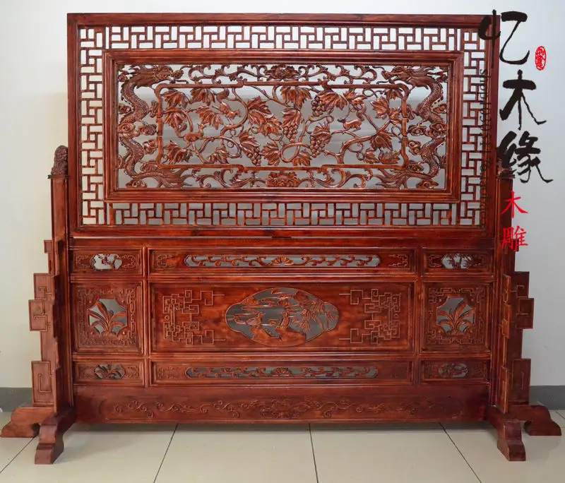 

Dongyang wood carving antique Chinese style entrance plaque vertical hollow seat screen Ssangyong Songzi room partition wood