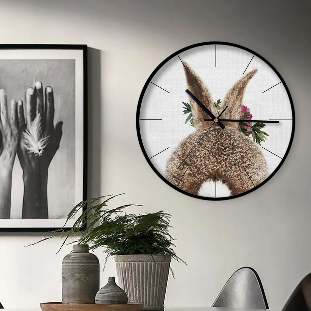 

Quartz Silent Large 12 inch Metal High Quality Wall Clock Animal Floral Rabbit Cute Multi Patterns for Kids Room Nursery Decor