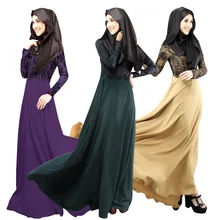 New Arrival Fashion Elegant Womens Muslim Abaya Dress O-Neck Long Sleeve Floor-Length Empire Waist Islamic Hijab Kaftan Dresses