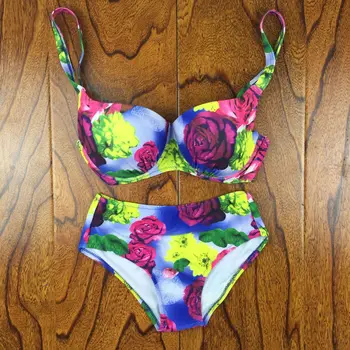 

Floral Halter Bikini Set Push UP Swimsuit Women Swimwear Swimming Bathing Suit Vintage Beach Wear Biquinis zestaw bikini
