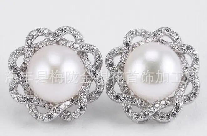 

elegant AAA natural white south seas pearl silver flower earrings