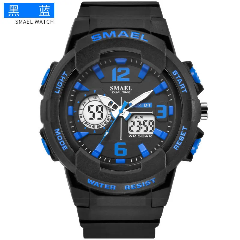 Новые SMAEL Relogio Feminino Брендовые Часы мужские спортивные часы с двойным дисплеем пара 50 м водонепроницаемые кварцевые женские часы - Цвет: BK BU