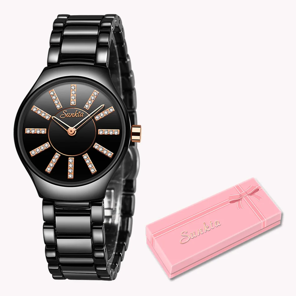 Black rose gold SUNKTA роскошные женские часы брендовые модные белые дамские часы водонепроницаемые часы женские Relogio Feminino - Цвет: Black rose gold