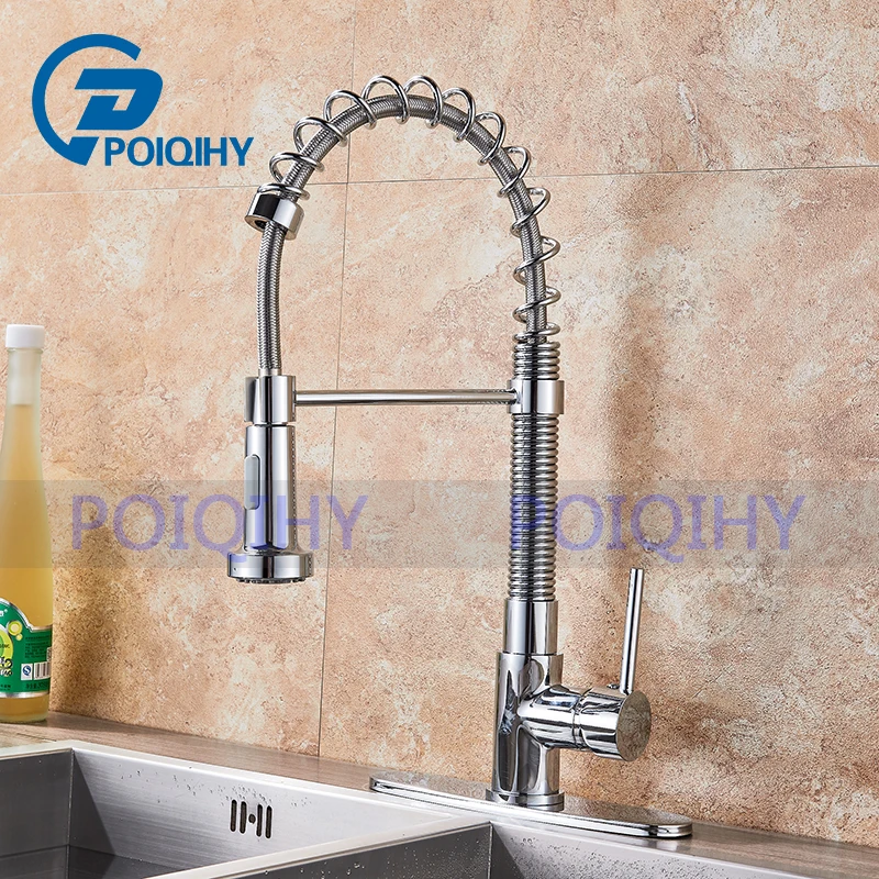 

POIQIHY Chrome Kitchen sink Faucet 360 Swivel Rotate Mixer tap pull down spout Dual water model kitchen Mixer tap