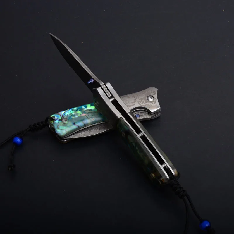 Hysenss Abalone Shell дамасский Тактический Складной нож Открытый Кемпинг Охота выживания Утилита Карманный Брелок EDC инструменты