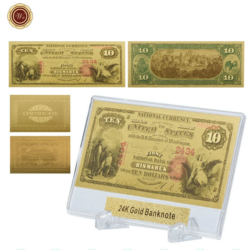 Wr 10 Dollar 24k Gold Banknote Unique Souvenir Gifts 1875 Year American