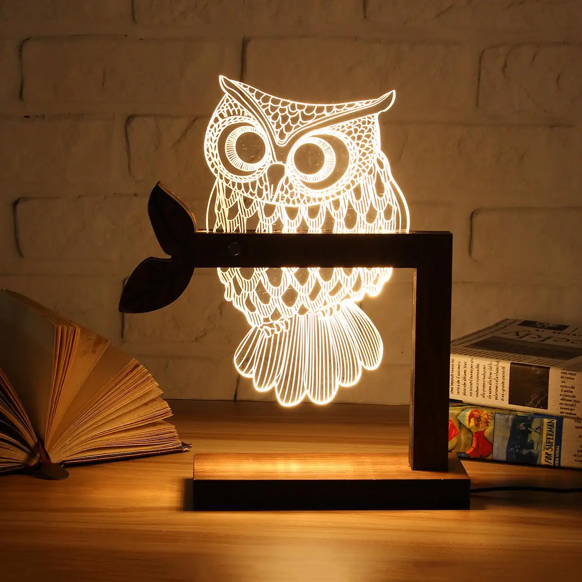 Деревянный USB светодио дный LED животных Бабочка Сова ночник теплый освещение настольные лампы для чтения спальня домашний Декор подарок на
