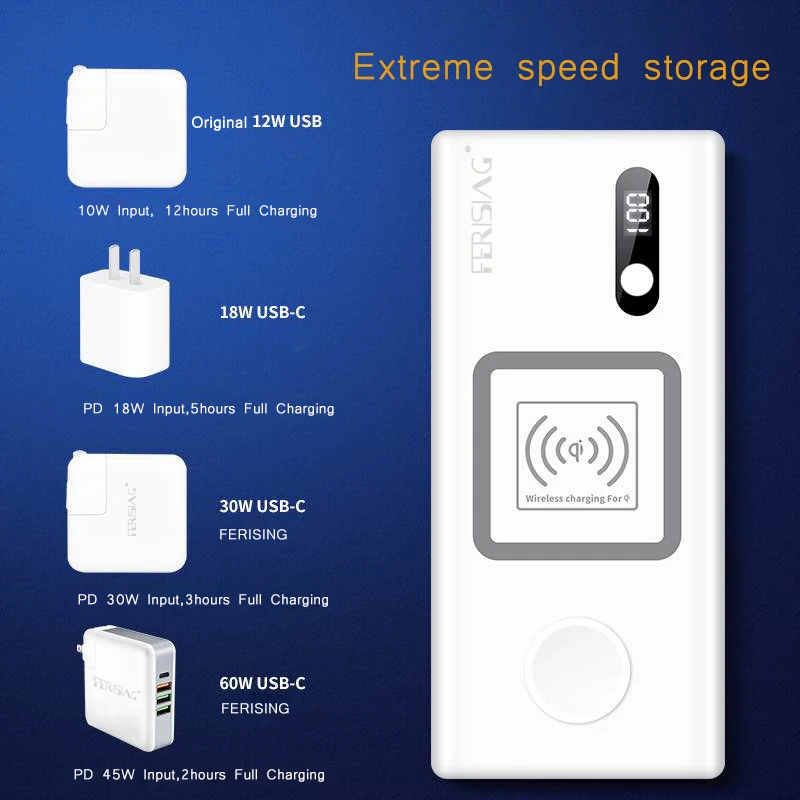 FERISING para iWatch Macbook inalámbrico PD3.0 60W cargador rápido banco de energía 20000mAh para A