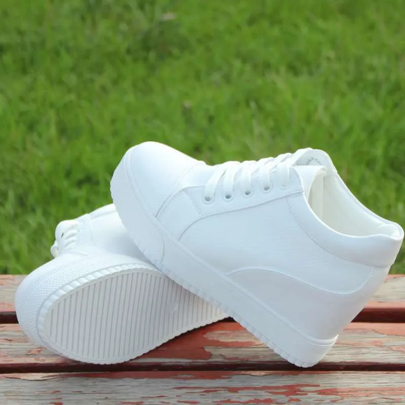 white hidden wedge trainers