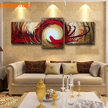 

Unframed 3 Panel Red Black Flying Bird Handpainted Abstract Modern Wall Decor Picture Oil Painting On Canvas For Living Room